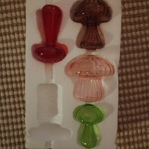Colorful Glass Mushroom Delicate Bud Vases 4 Total